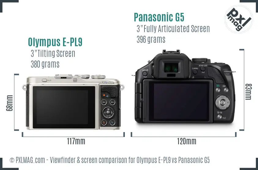 Olympus E-PL9 vs Panasonic G5 Screen and Viewfinder comparison