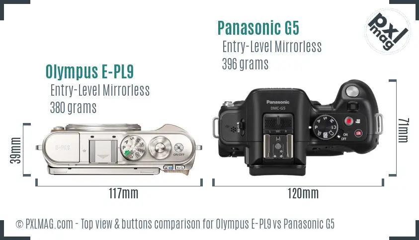 Olympus E-PL9 vs Panasonic G5 top view buttons comparison