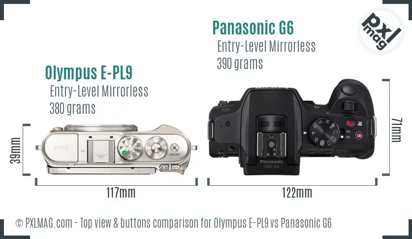 Olympus E-PL9 vs Panasonic G6 top view buttons comparison