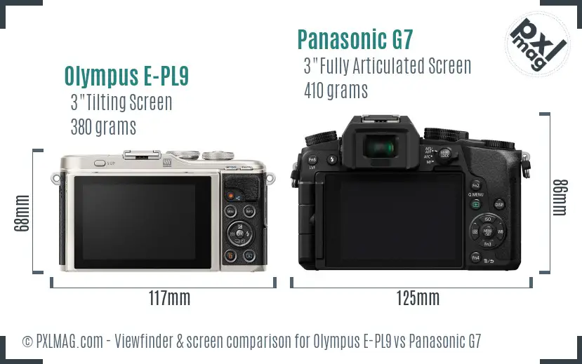 Olympus E-PL9 vs Panasonic G7 Screen and Viewfinder comparison