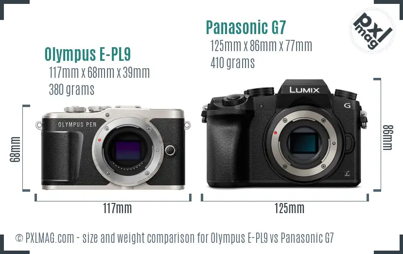 Olympus E-PL9 vs Panasonic G7 size comparison