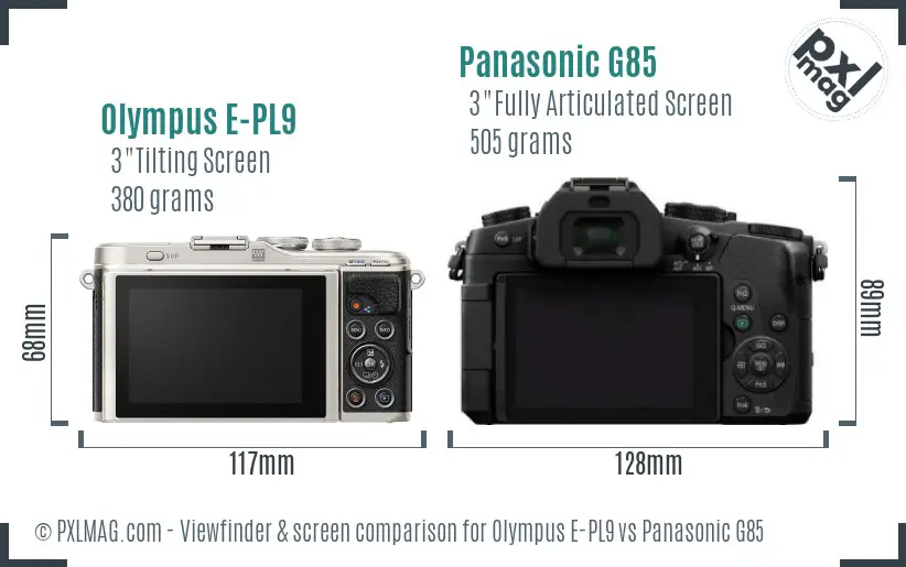 Olympus E-PL9 vs Panasonic G85 Screen and Viewfinder comparison