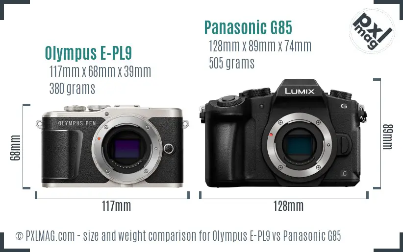 Olympus E-PL9 vs Panasonic G85 size comparison