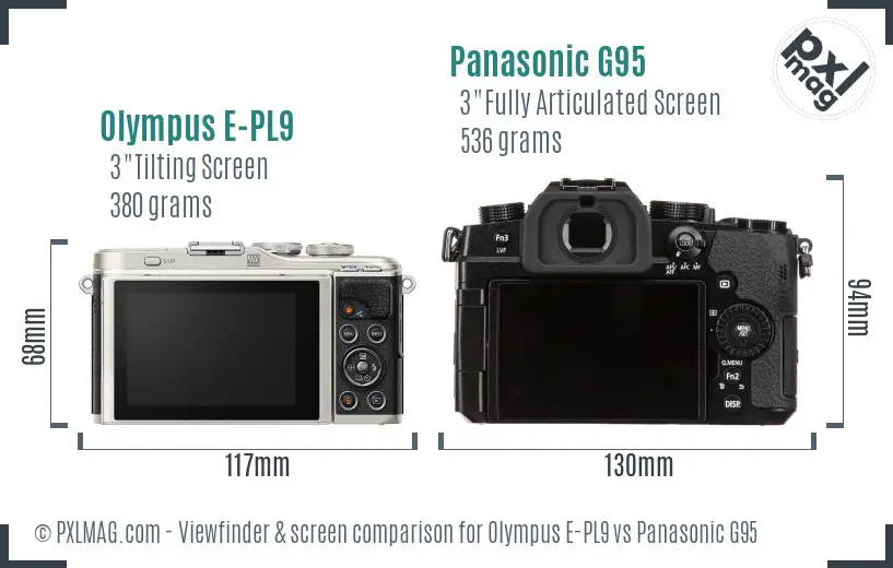 Olympus E-PL9 vs Panasonic G95 Screen and Viewfinder comparison