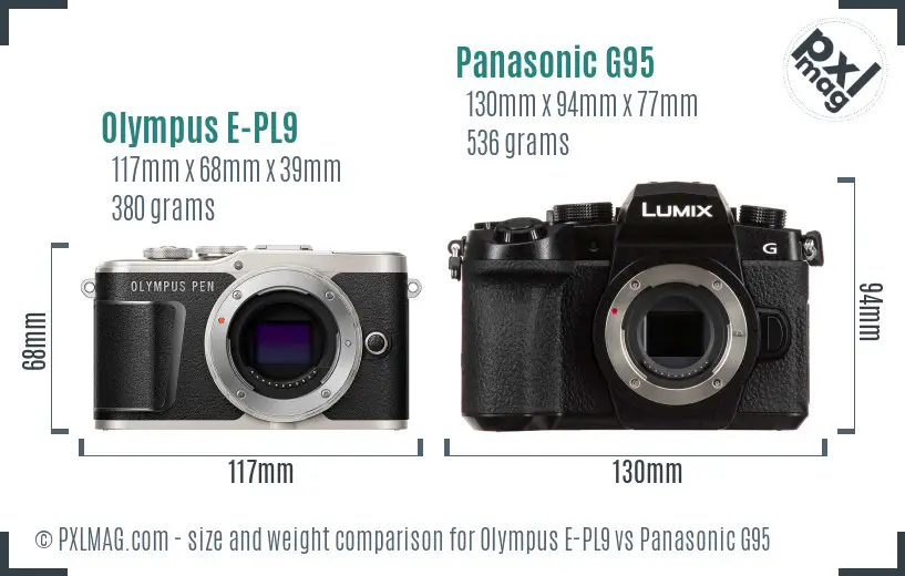 Olympus E-PL9 vs Panasonic G95 size comparison