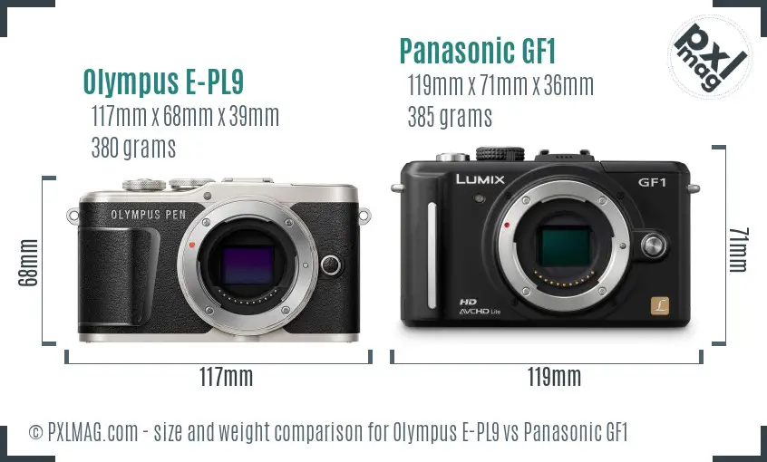 Olympus E-PL9 vs Panasonic GF1 size comparison