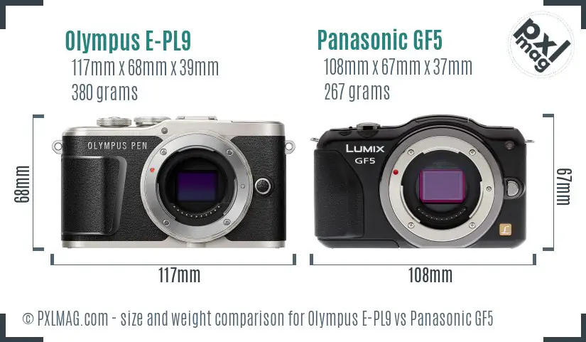 Olympus E-PL9 vs Panasonic GF5 size comparison