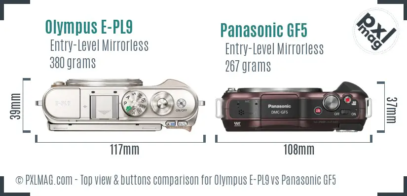 Olympus E-PL9 vs Panasonic GF5 top view buttons comparison