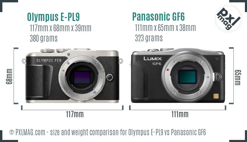 Olympus E-PL9 vs Panasonic GF6 size comparison