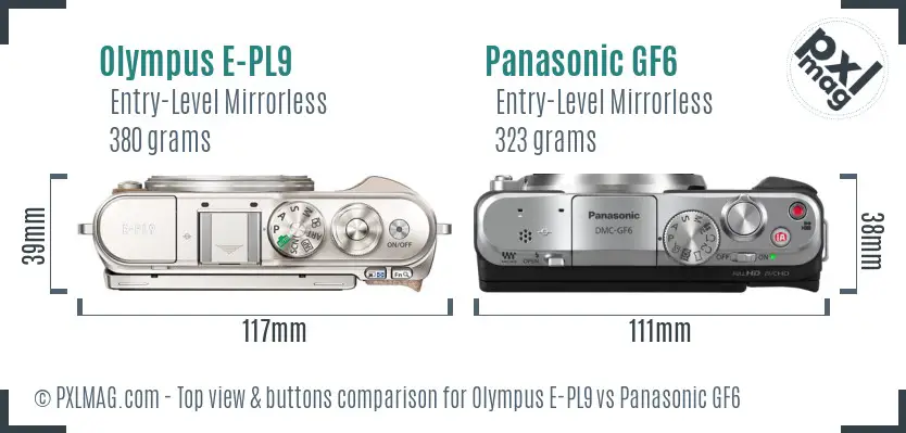 Olympus E-PL9 vs Panasonic GF6 top view buttons comparison