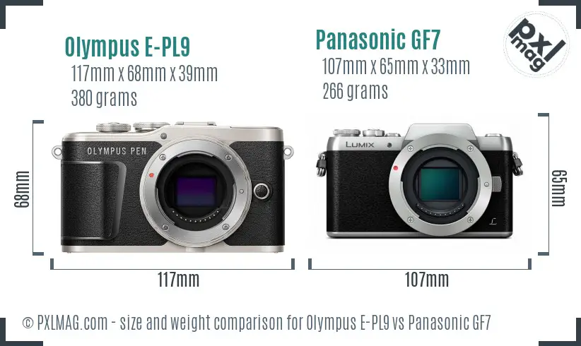 Olympus E-PL9 vs Panasonic GF7 size comparison