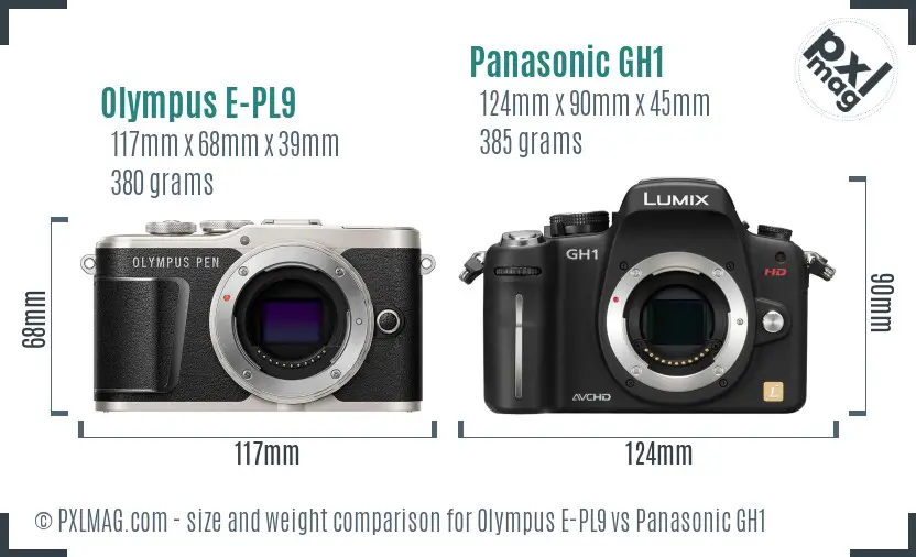 Olympus E-PL9 vs Panasonic GH1 size comparison