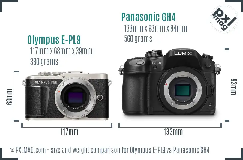 Olympus E-PL9 vs Panasonic GH4 size comparison