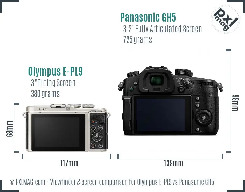 Olympus E-PL9 vs Panasonic GH5 Screen and Viewfinder comparison