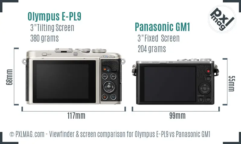 Olympus E-PL9 vs Panasonic GM1 Screen and Viewfinder comparison
