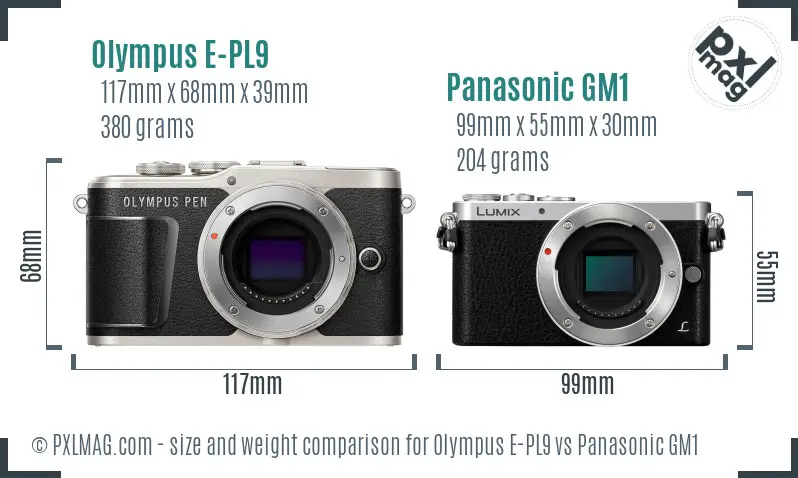 Olympus E-PL9 vs Panasonic GM1 size comparison
