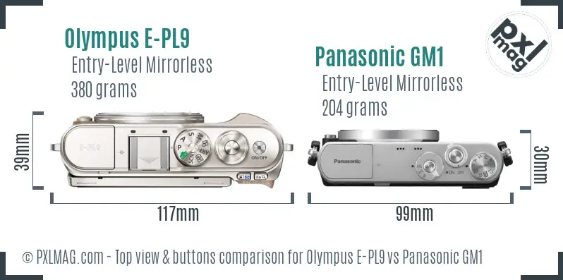 Olympus E-PL9 vs Panasonic GM1 top view buttons comparison