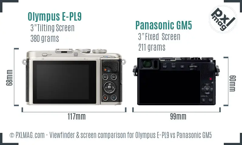 Olympus E-PL9 vs Panasonic GM5 Screen and Viewfinder comparison