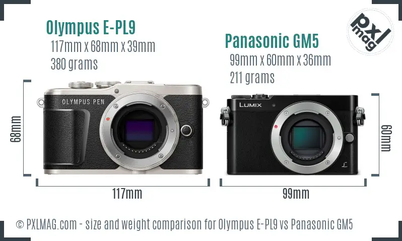 Olympus E-PL9 vs Panasonic GM5 size comparison