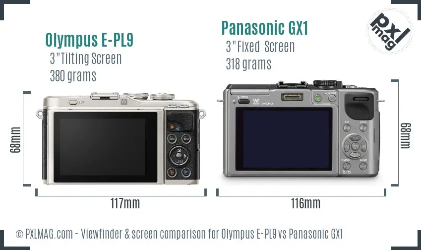 Olympus E-PL9 vs Panasonic GX1 Screen and Viewfinder comparison