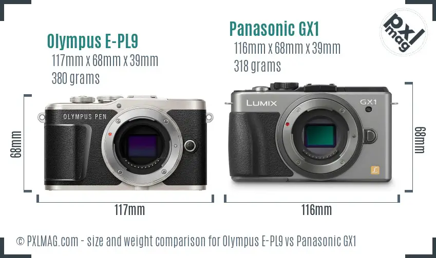 Olympus E-PL9 vs Panasonic GX1 size comparison
