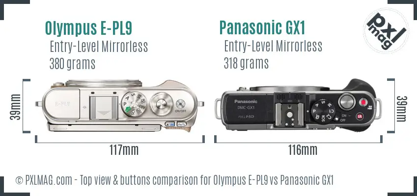 Olympus E-PL9 vs Panasonic GX1 top view buttons comparison