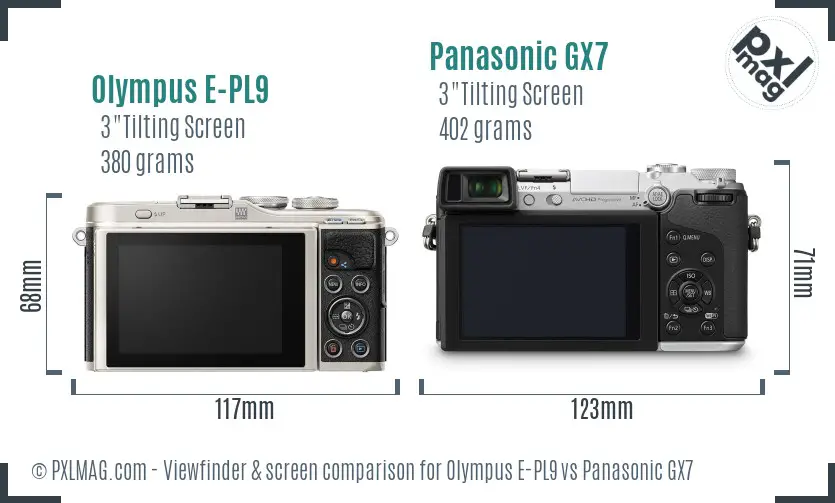 Olympus E-PL9 vs Panasonic GX7 Screen and Viewfinder comparison