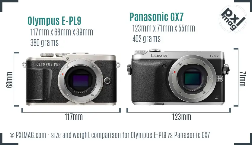 Olympus E-PL9 vs Panasonic GX7 size comparison