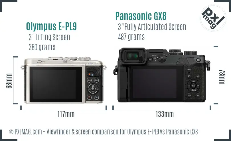 Olympus E-PL9 vs Panasonic GX8 Screen and Viewfinder comparison