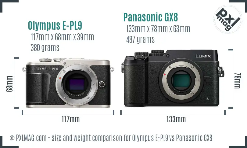 Olympus E-PL9 vs Panasonic GX8 size comparison