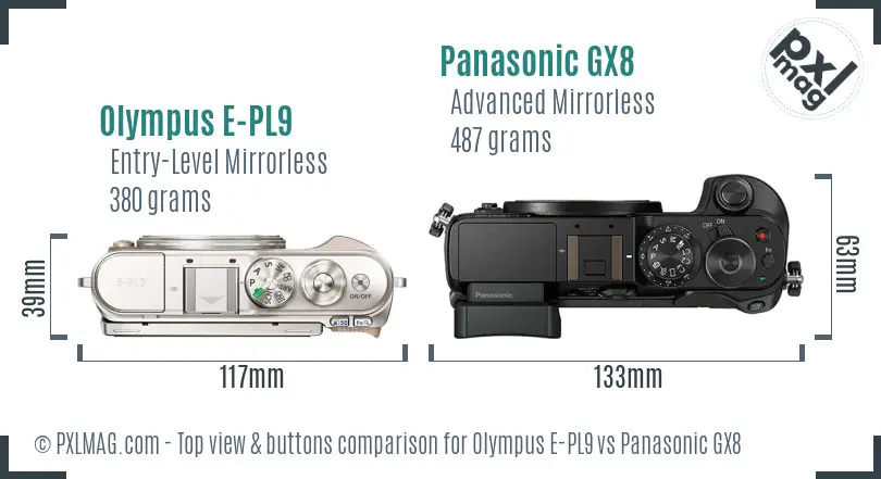 Olympus E-PL9 vs Panasonic GX8 top view buttons comparison