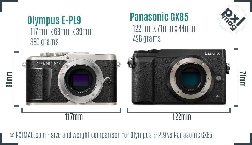 Olympus E-PL9 vs Panasonic GX85 size comparison