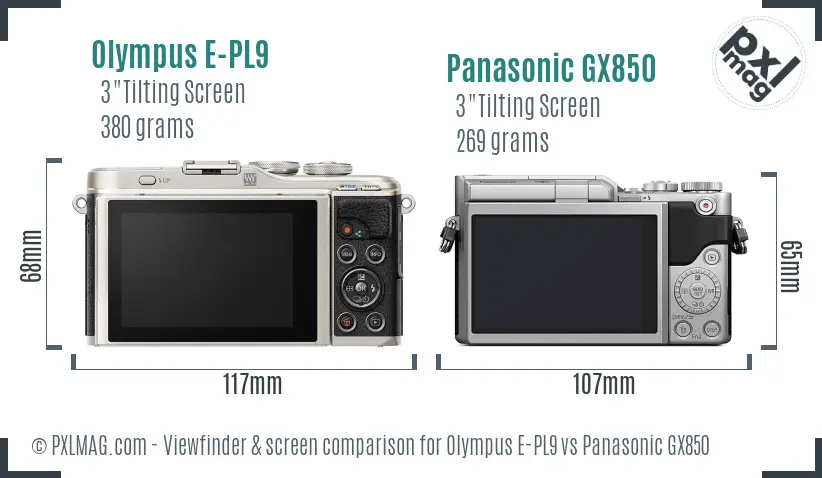 Olympus E-PL9 vs Panasonic GX850 Screen and Viewfinder comparison