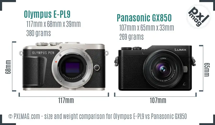 Olympus E-PL9 vs Panasonic GX850 size comparison