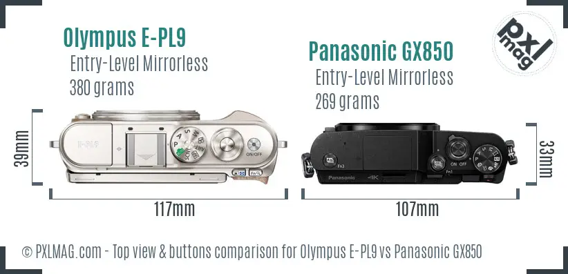 Olympus E-PL9 vs Panasonic GX850 top view buttons comparison