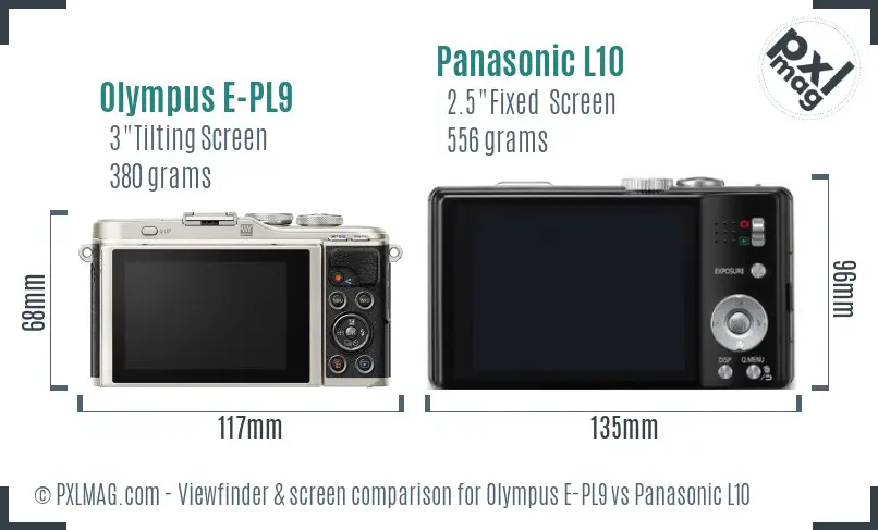 Olympus E-PL9 vs Panasonic L10 Screen and Viewfinder comparison