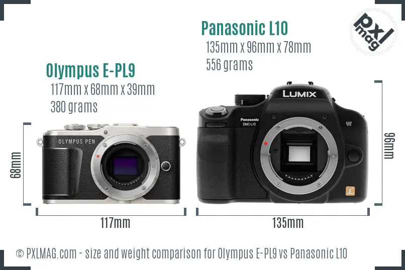 Olympus E-PL9 vs Panasonic L10 size comparison