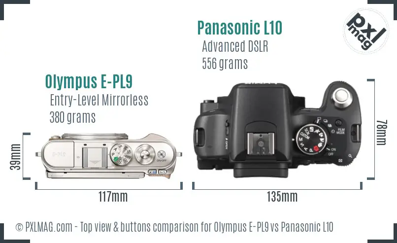 Olympus E-PL9 vs Panasonic L10 top view buttons comparison