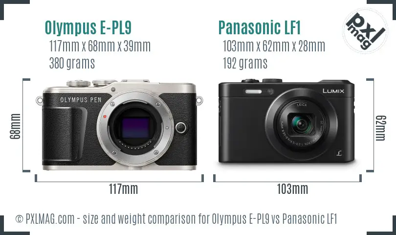 Olympus E-PL9 vs Panasonic LF1 size comparison