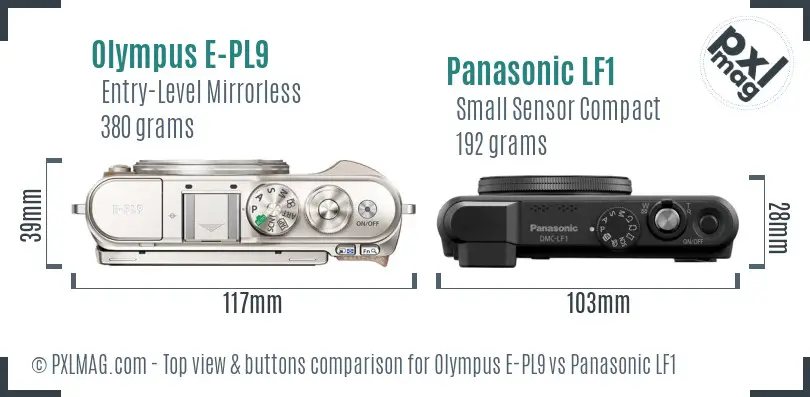 Olympus E-PL9 vs Panasonic LF1 top view buttons comparison