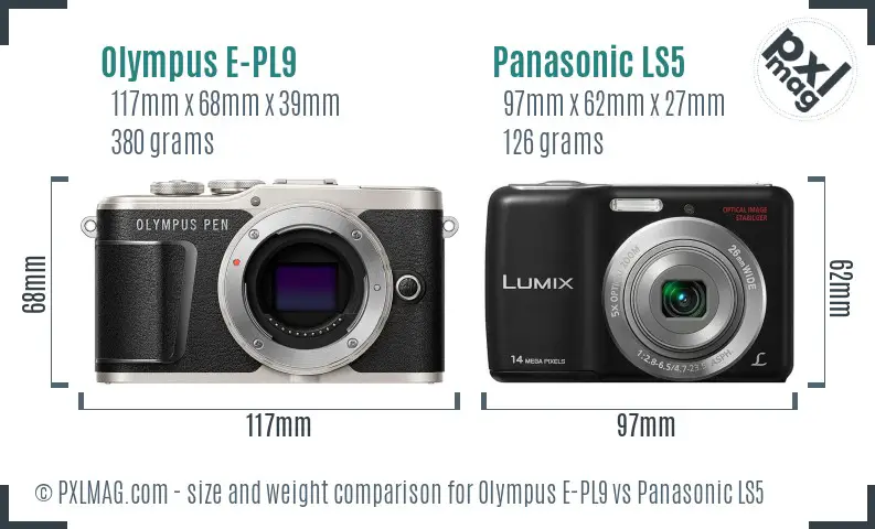 Olympus E-PL9 vs Panasonic LS5 size comparison
