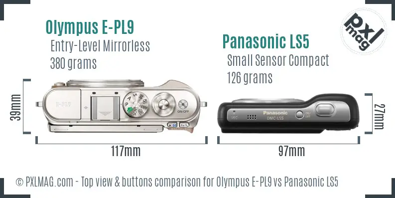 Olympus E-PL9 vs Panasonic LS5 top view buttons comparison