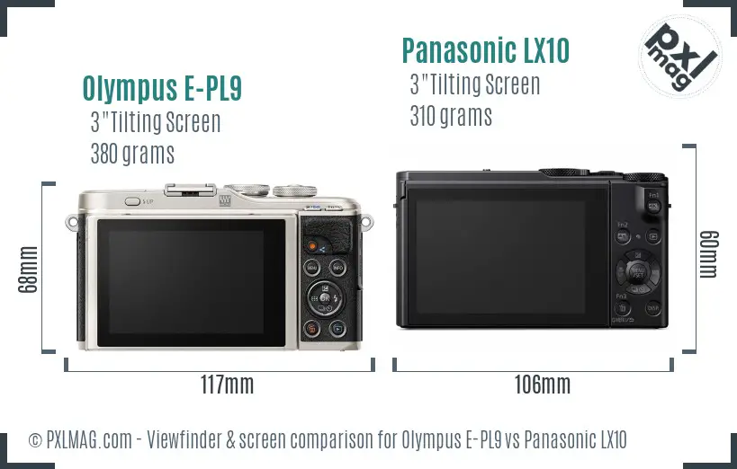 Olympus E-PL9 vs Panasonic LX10 Screen and Viewfinder comparison