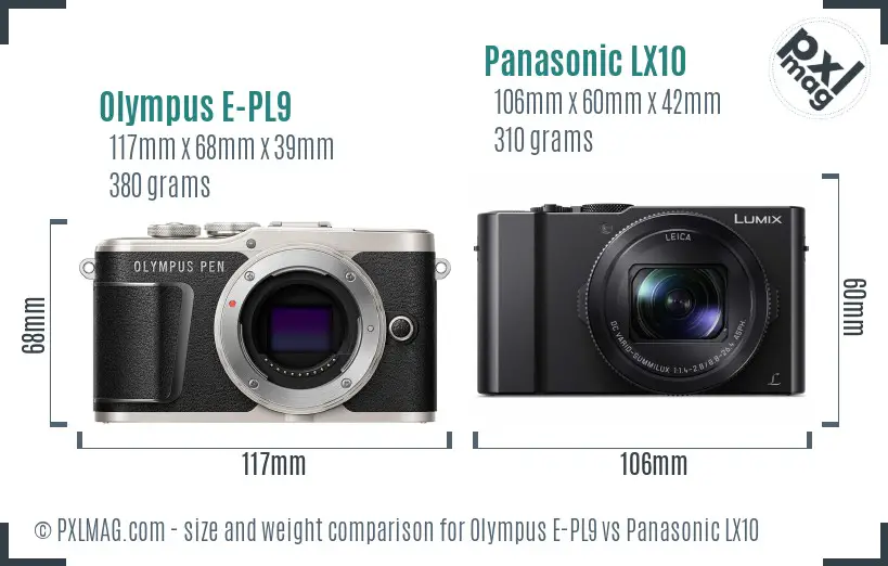Olympus E-PL9 vs Panasonic LX10 size comparison