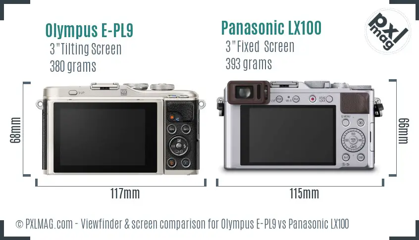 Olympus E-PL9 vs Panasonic LX100 Screen and Viewfinder comparison