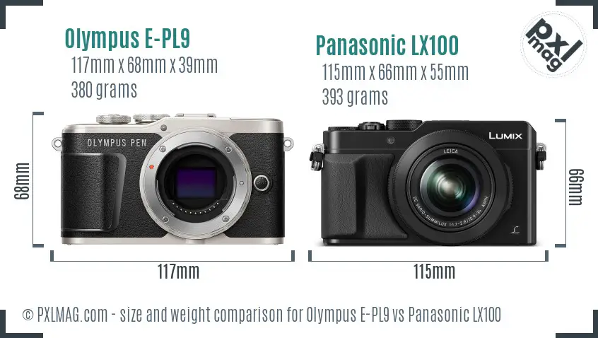 Olympus E-PL9 vs Panasonic LX100 size comparison
