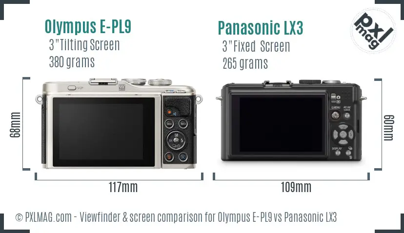 Olympus E-PL9 vs Panasonic LX3 Screen and Viewfinder comparison