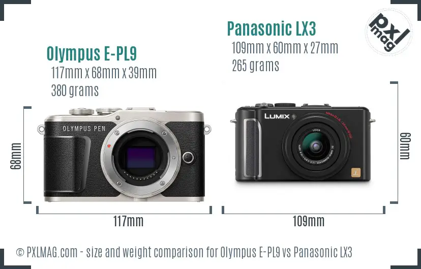 Olympus E-PL9 vs Panasonic LX3 size comparison