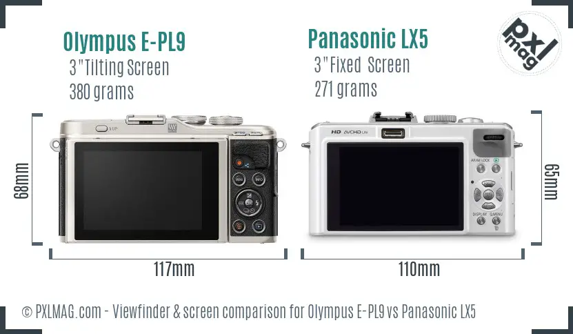 Olympus E-PL9 vs Panasonic LX5 Screen and Viewfinder comparison