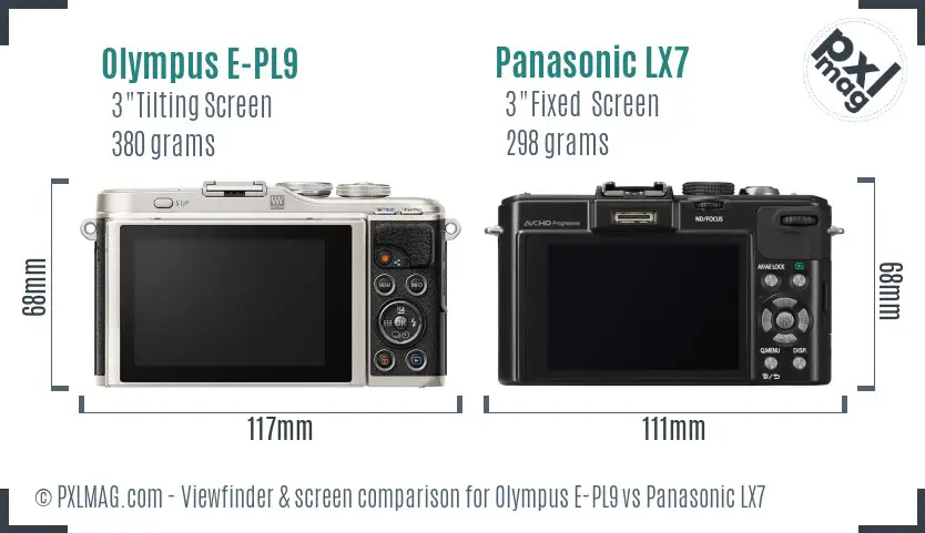 Olympus E-PL9 vs Panasonic LX7 Screen and Viewfinder comparison
